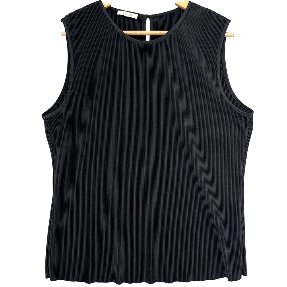 Pleione Womens Black Micro Pleated Sleeveless Keyhole Back Top XL Corpcore Goth